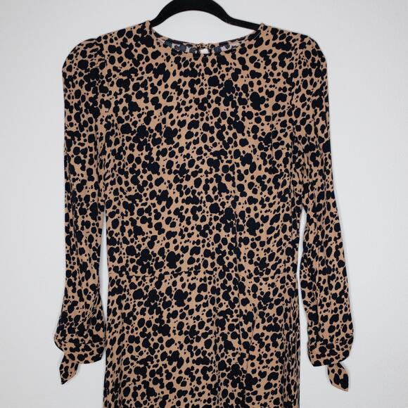 Reformation Port Dress Leopard Animal Print Tie Sleeve Modest Crepe Midi SZ 6 - Picture 5 of 8